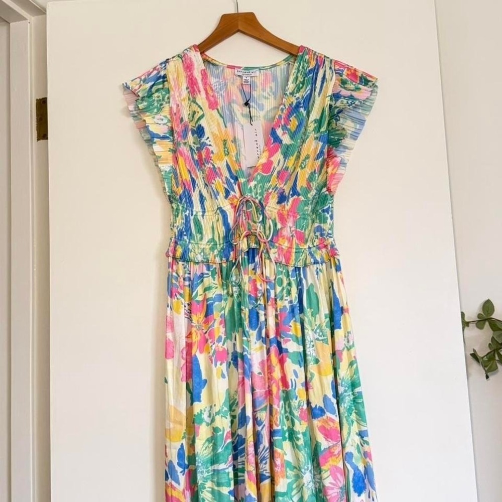 Current Air Floral Pleated Maxi Dress | Tie Waist | Small New With Tags - Picture 4 of 8